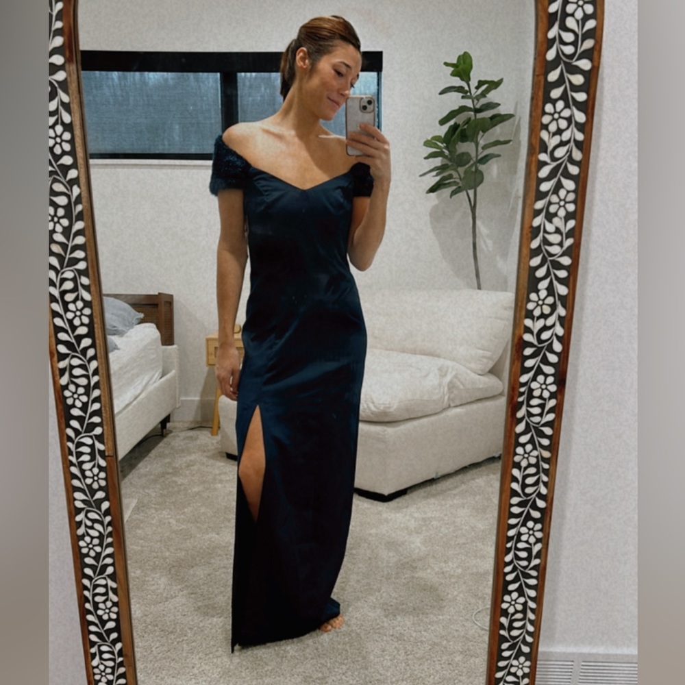 Navy ballgown with fur collar